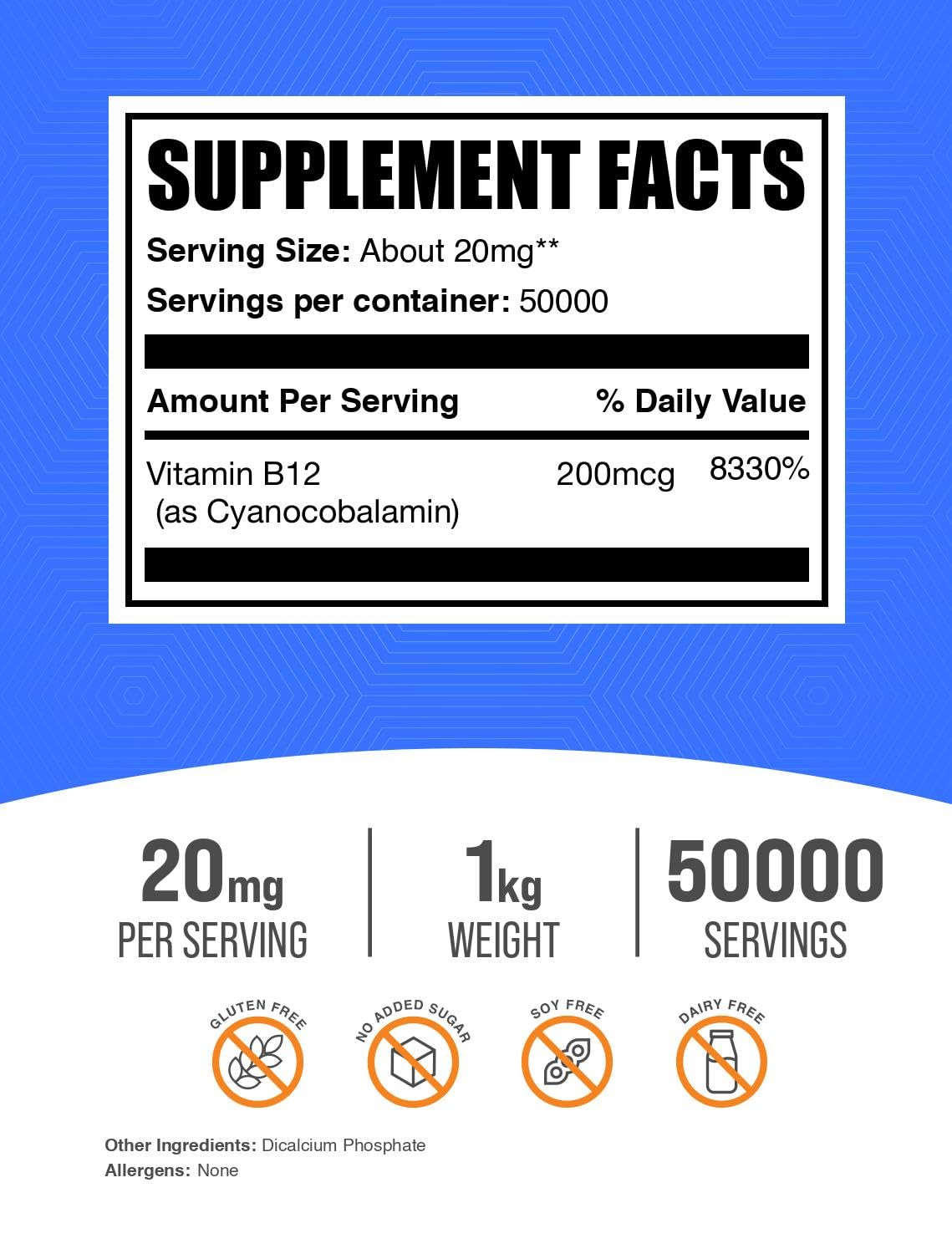 BulkSupplements Poudre de Vitamine B12 1kg emballage