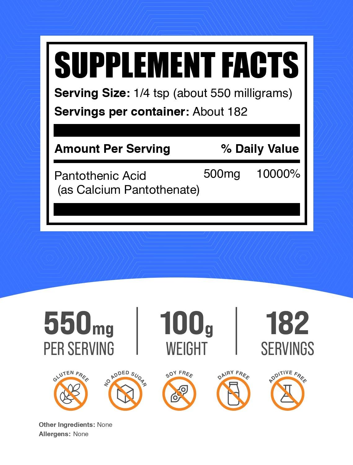 BulkSupplements Poudre de Vitamine B5 100g - vue latérale