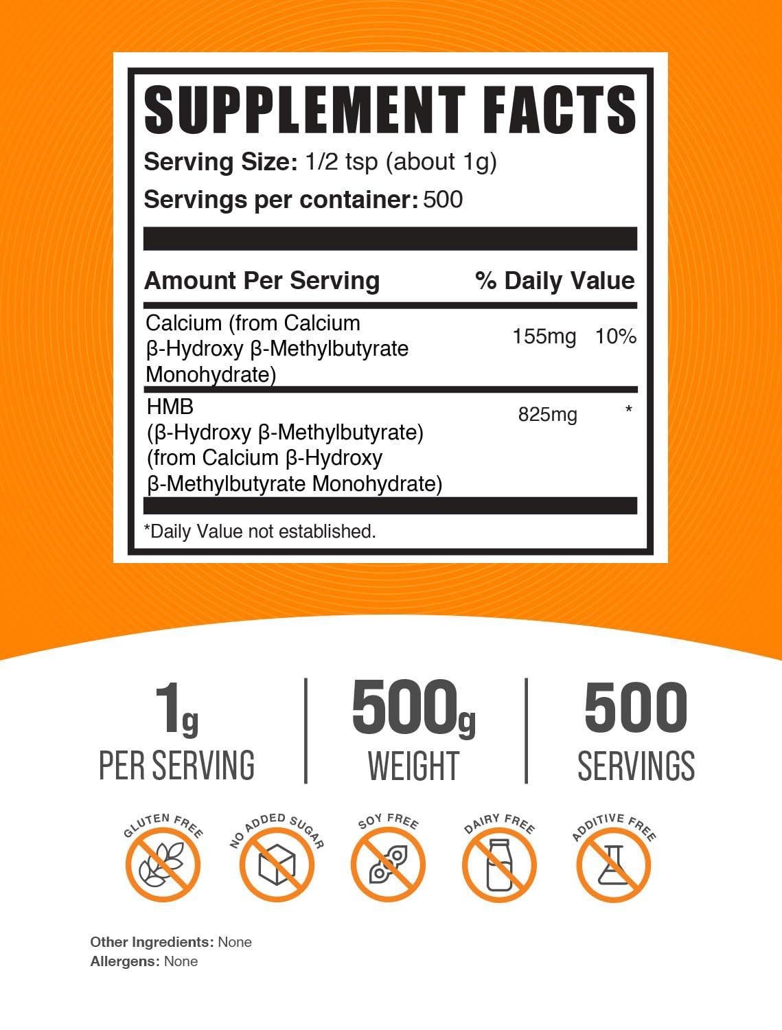 BulkSupplements Poudre HMB 500g côté avec étiquette