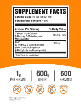 BulkSupplements Poudre HMB 500g côté avec étiquette