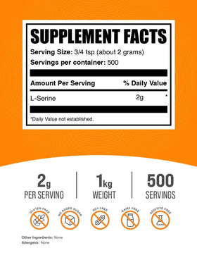 BulkSupplements Poudre L-Serine 1kg, vue arrière de l'emballage