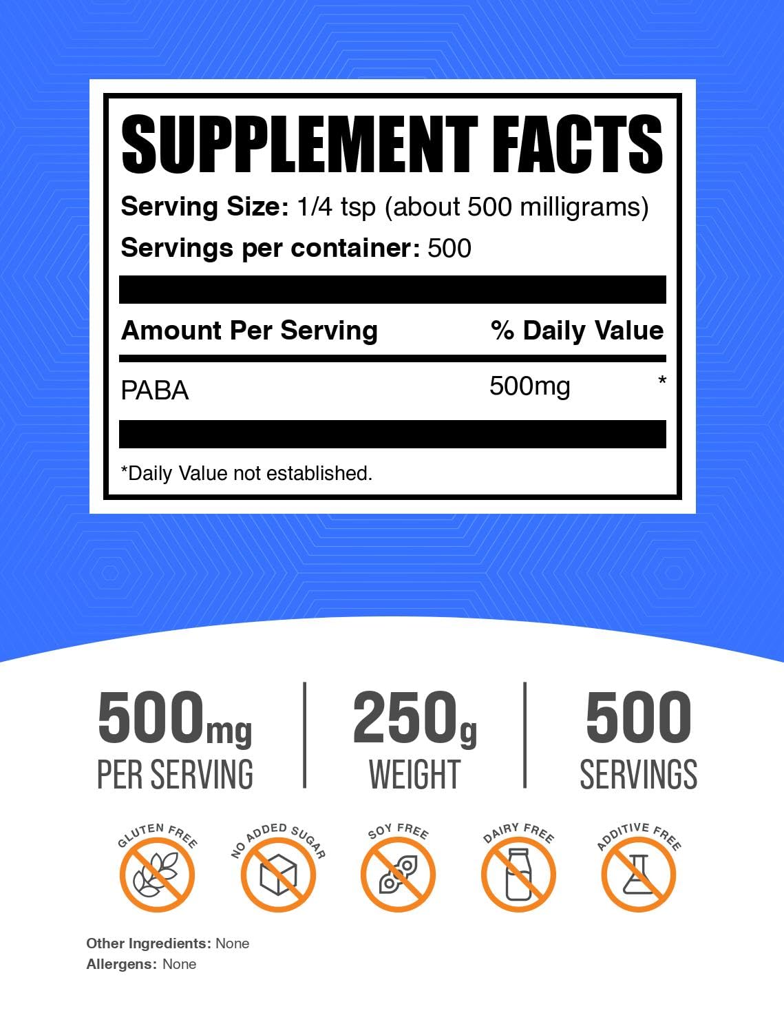 BulkSupplements Poudre PABA 500mg 250g emballage