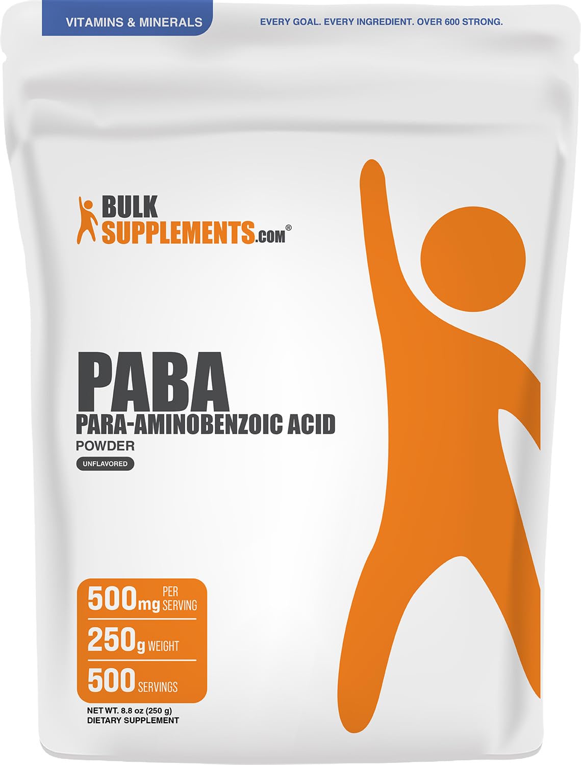 BulkSupplements Poudre PABA 500mg 250g vue de face