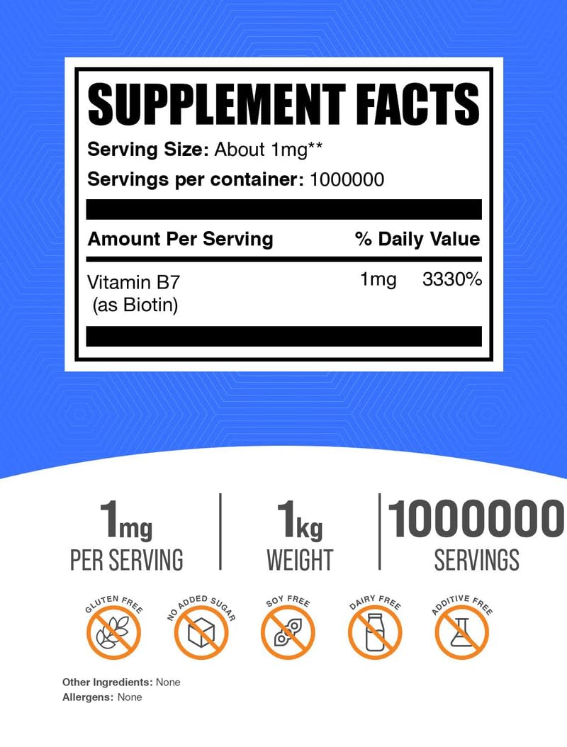 BulkSupplements Poudre Pure Biotine 1kg vue latérale