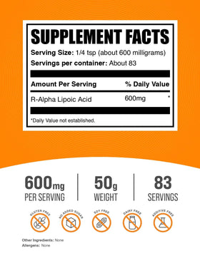 BulkSupplements R-Alpha Lipoic Acid Powder 600mg nutritional information