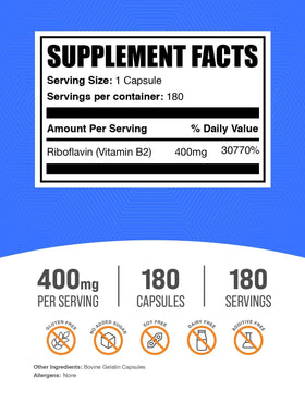 BulkSupplements Riboflavine 400 mg Capsules, étiquette détaillée