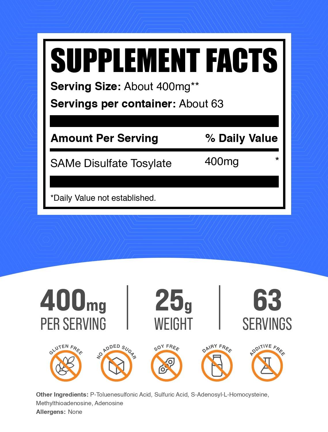 BulkSupplements S-Adenosyl-L-Méthionine 400mg en poudre vue arrière