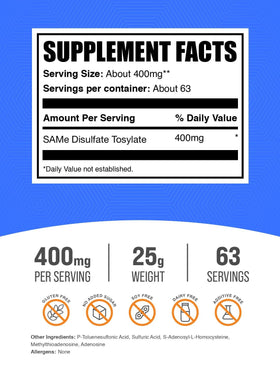 BulkSupplements S-Adenosyl-L-Méthionine 400mg en poudre vue arrière
