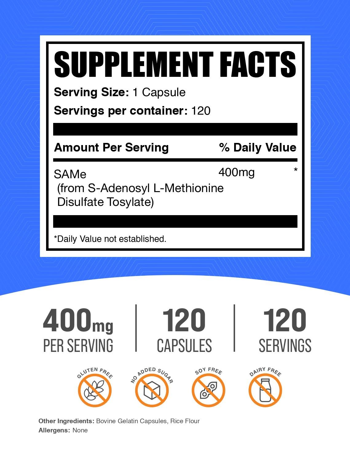 BulkSupplements SAM-e Capsules 400mg side view showing capsule