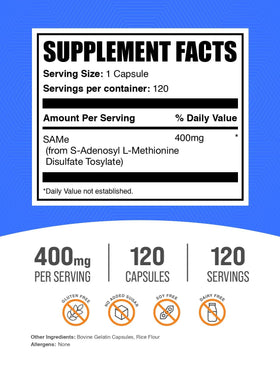 BulkSupplements SAM-e Capsules 400mg side view showing capsule