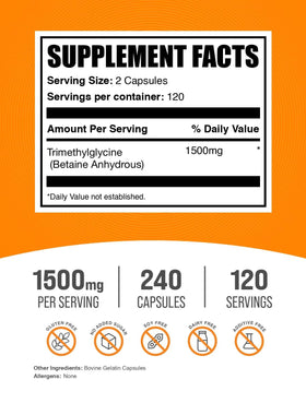 BulkSupplements TMG Capsules 1500mg étiquette détaillée