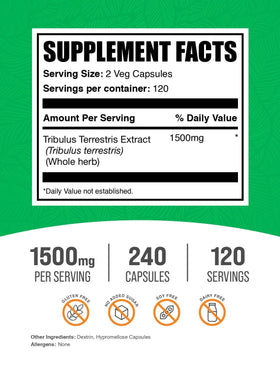 BulkSupplements Tribulus Terrestris Capsules 240 Count côté