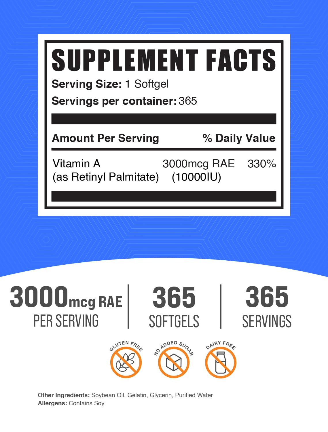 BulkSupplements Vitamine A 10000 IU gélules souples vue de côté