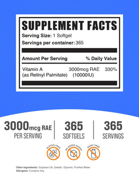 BulkSupplements Vitamine A 10000 IU gélules souples vue de côté