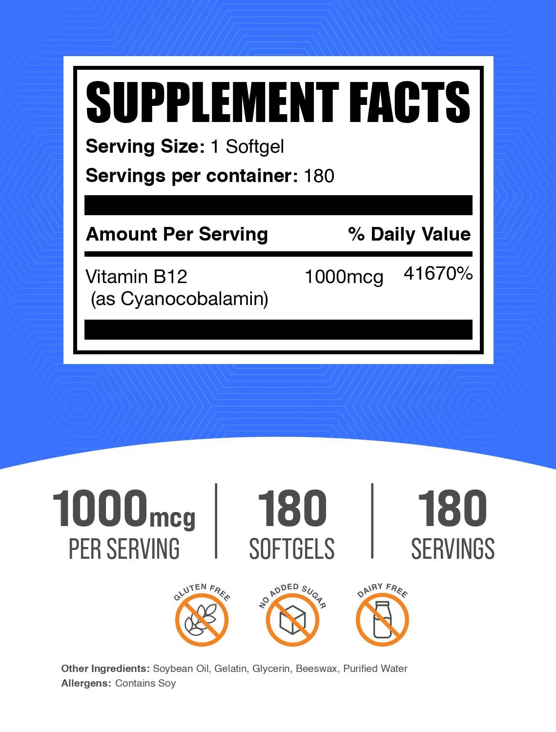 BulkSupplements Vitamine B12 1000 mcg Softgel back view