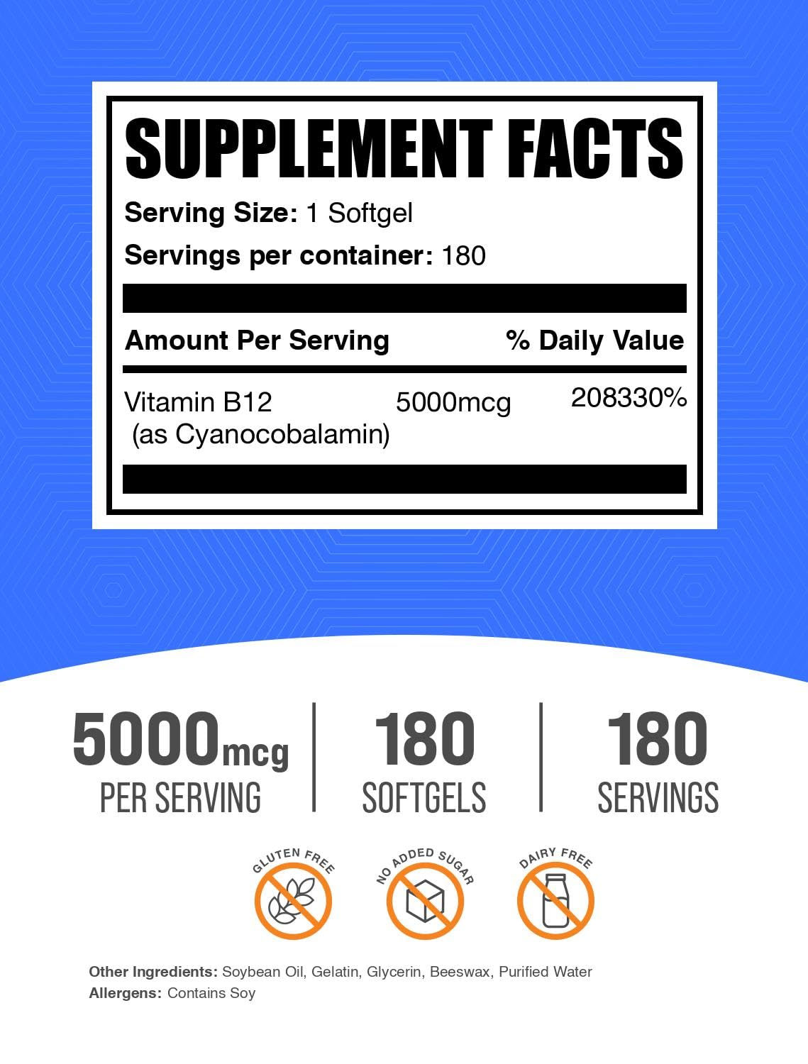 BulkSupplements Vitamine B12 5000 mcg gélules souples avec emballage