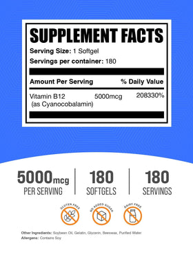 BulkSupplements Vitamine B12 5000 mcg gélules souples avec emballage