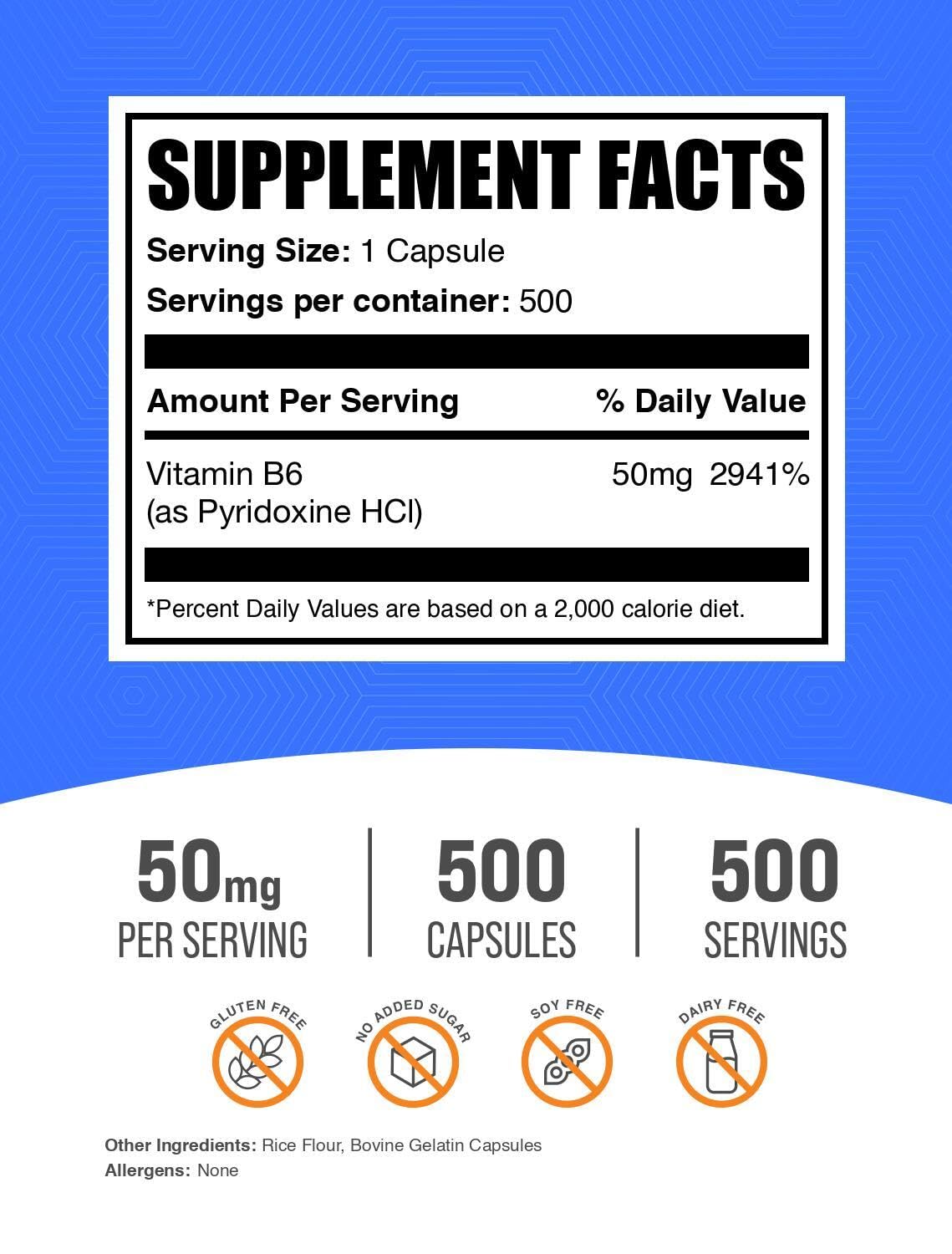 BulkSupplements Vitamine B6 50mg capsules side view
