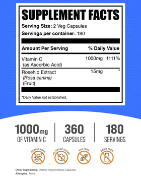 BulkSupplements Vitamine C 1000mg avec Églantier capsules ouvertes montrant le contenu
