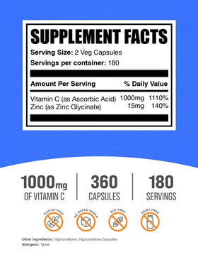 BulkSupplements Vitamine C Zinc 360 capsules packaging