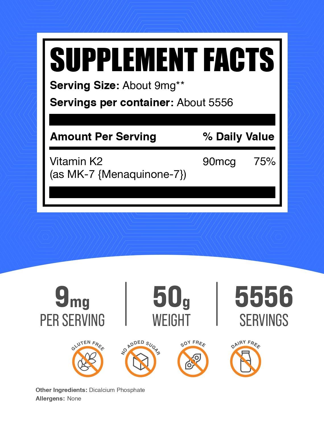 BulkSupplements Vitamine K2 MK7 Poudre 50g emballage