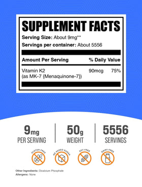 BulkSupplements Vitamine K2 MK7 Poudre 50g emballage