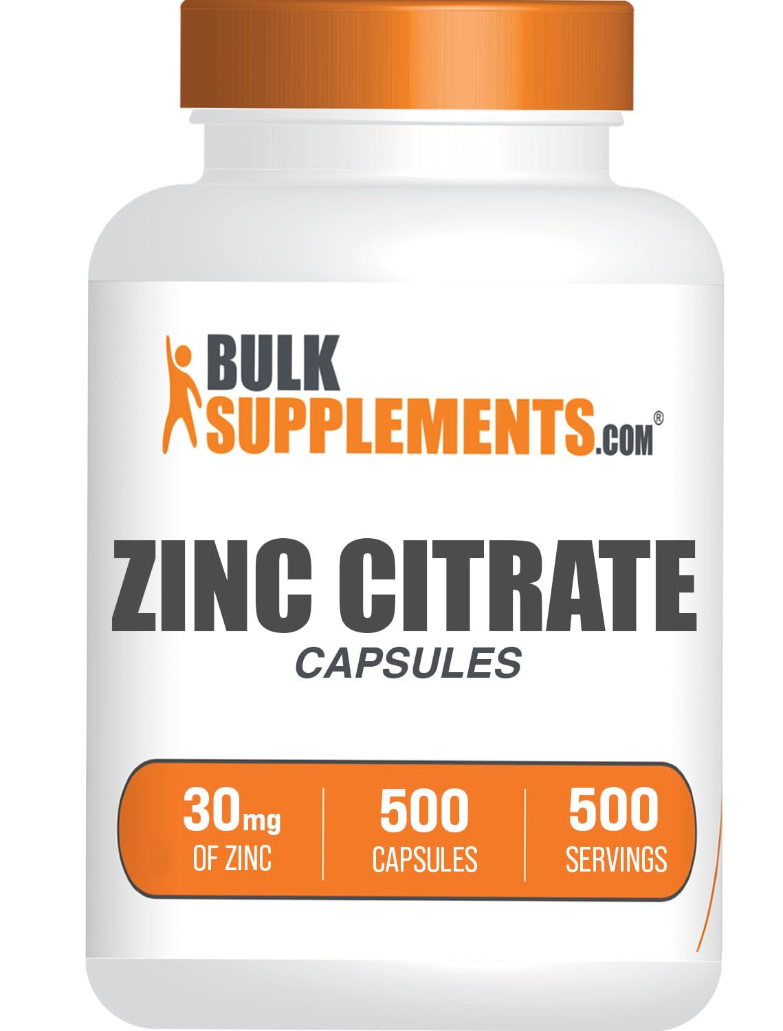 BulkSupplements Zinc Citrate Capsules 30mg 500 count front view