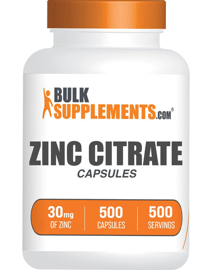 BulkSupplements Zinc Citrate Capsules 30mg 500 count front view
