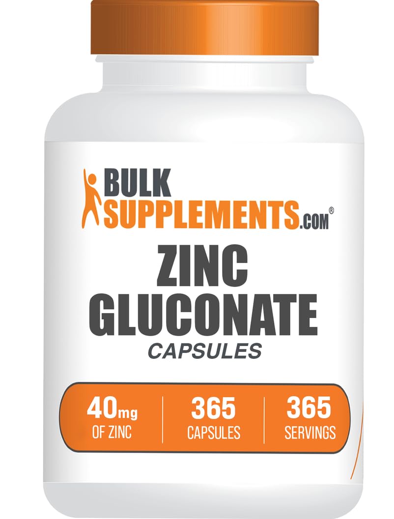 BulkSupplements Zinc Gluconate Capsules 40mg 365 Count front view
