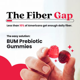 Bum Gummies Prébiotiques avec deux gummies en main