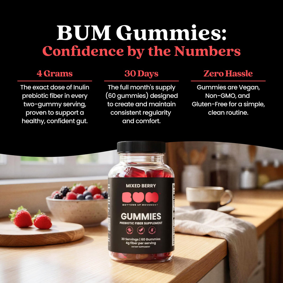 Bum Gummies Prébiotiques sur une table