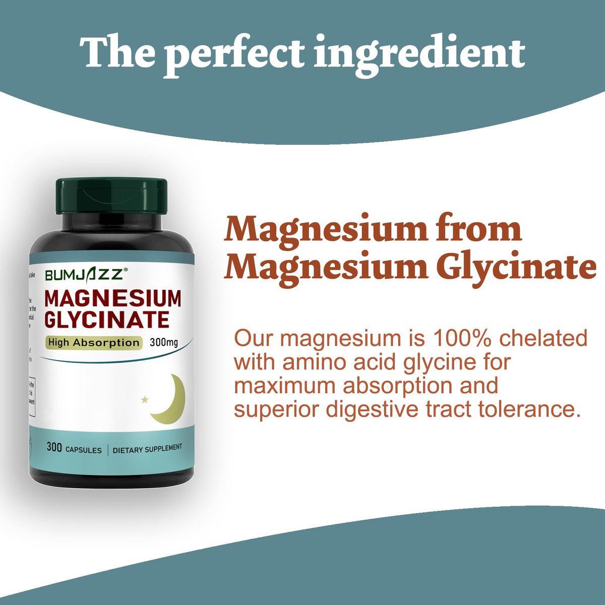 Bumjazz Magnésium Glycinate 300mg capsules avec une main