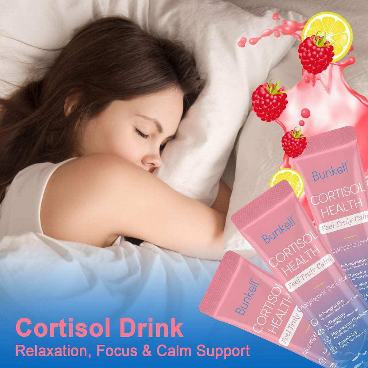 Bunkell Mélange de Boisson Cortisol Calm avec un verre