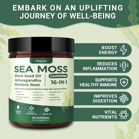 Buporai Gummies de Mousse de Mer 6000mg gummies sur une table