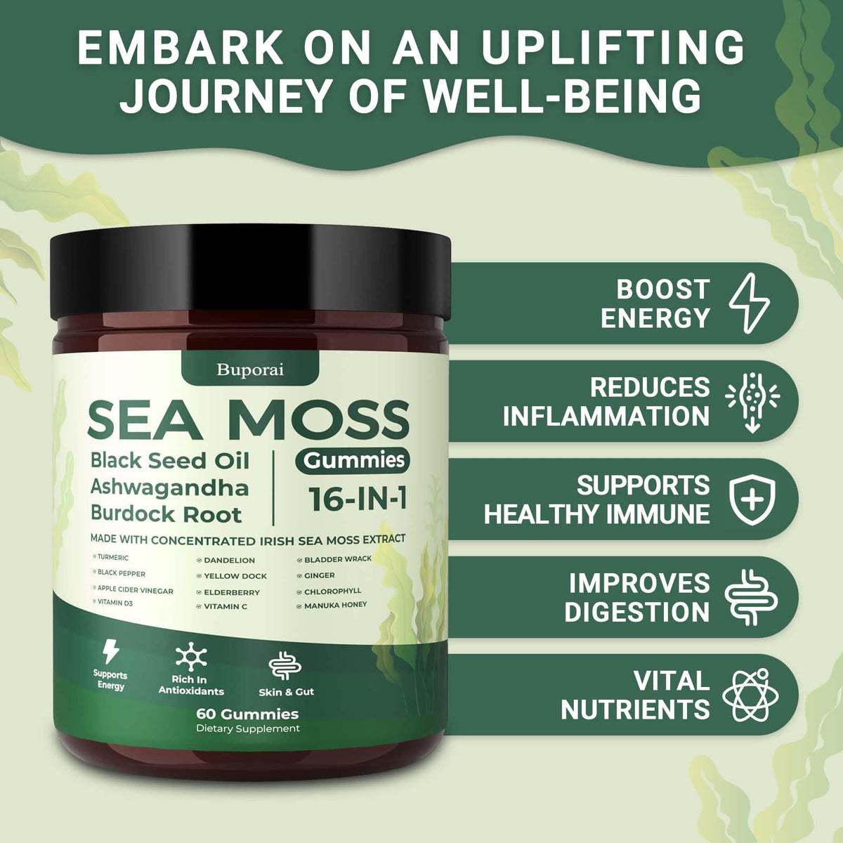 Buporai Gummies de Mousse de Mer, gummies sur une cuillère