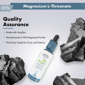 Buried Treasure Magnesium L-Threonate flacon avec arrière-plan de bureau
