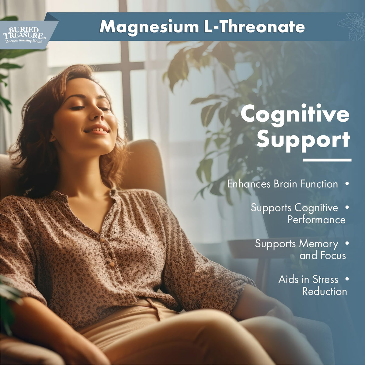 Buried Treasure Magnesium L-Threonate flacon ouvert montrant le contenu