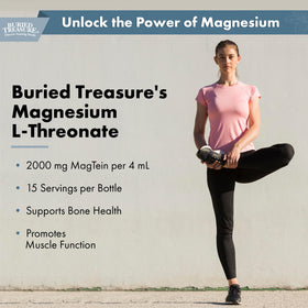 Buried Treasure Magnesium L-Threonate flacon sur une surface en bois