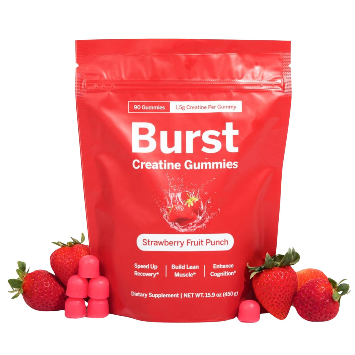 Burst Creatine Gummies 90 comprimés saveur fraise vue de face