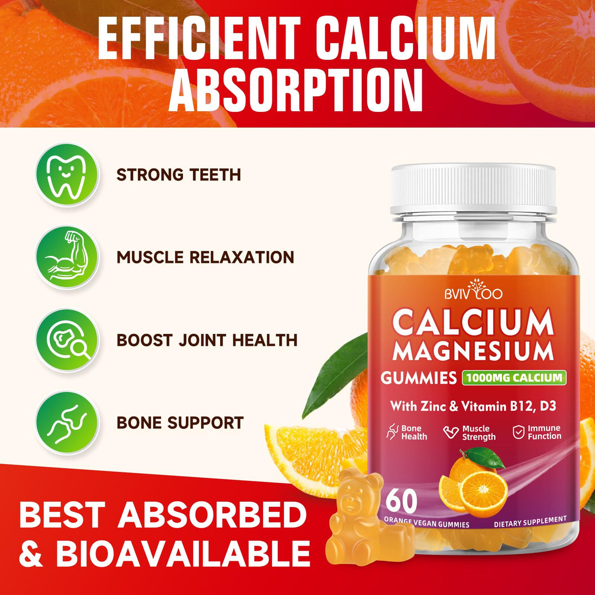 BVIVLOO Gummies Calcium 1000mg orange saveur côté