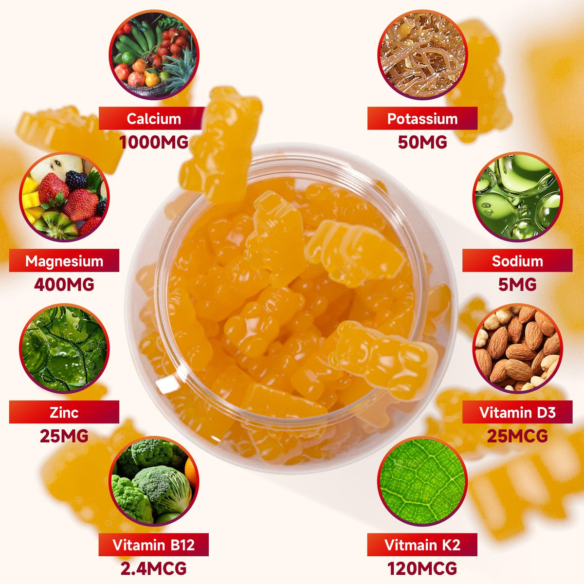 BVIVLOO Gummies Calcium 1000mg orange saveur en portion