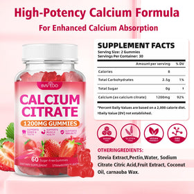 BVIVLOO Gummies Calcium Citrate 1200mg goût fraise dos