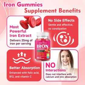 BVIVLOO Gummies de Fer Végétaliens 60 Gummies côté ouvert