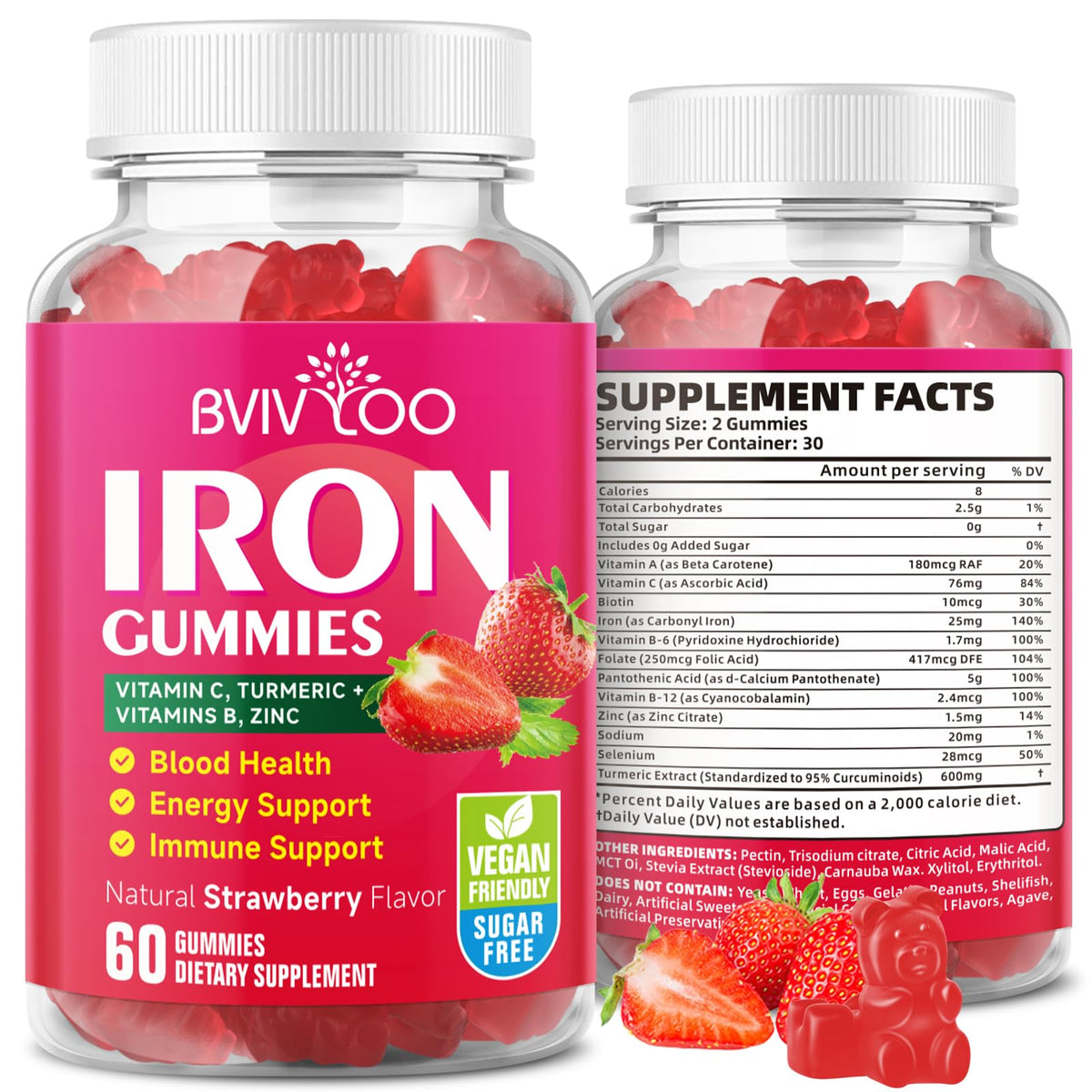 BVIVLOO Gummies de Fer Végétaliens 60 Gummies vue de face