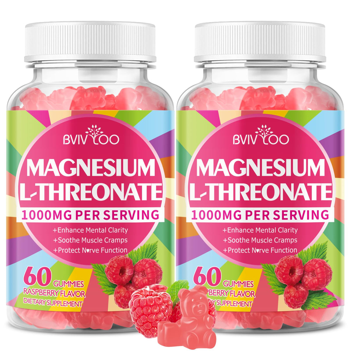 BVIVLOO Gummies de Magnésium L-Thréonate 1000mg, 120 gummies en emballage
