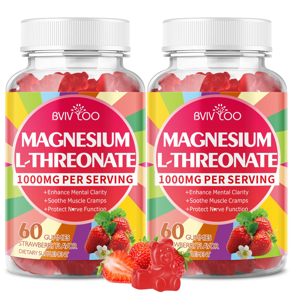 BVIVLOO Gummies de Magnésium L-Thréonate 1000mg pot avant