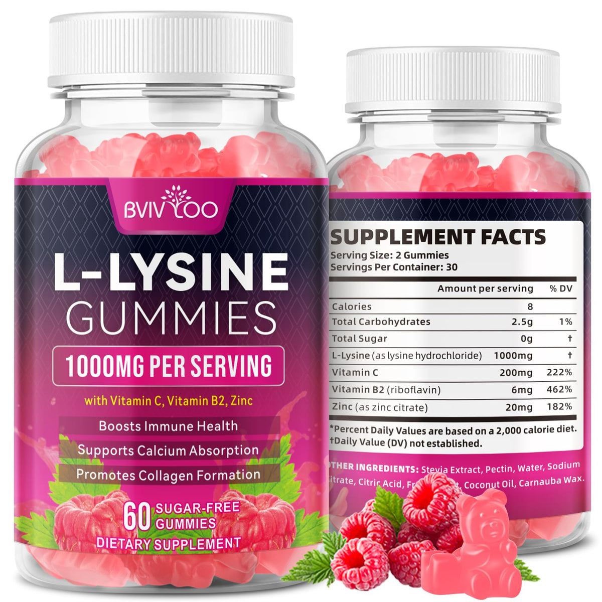 BVIVLOO Gummies L-Lysine 1000mg flacon de 60 gummies