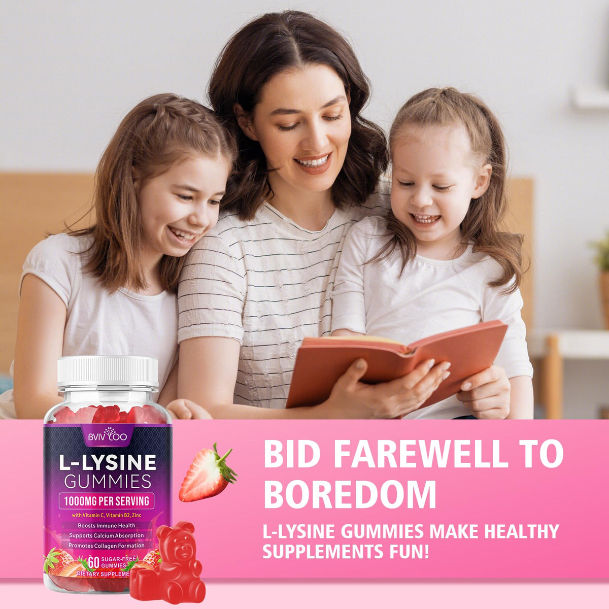 BVIVLOO Gummies L-Lysine 1000mg gummies in a bowl