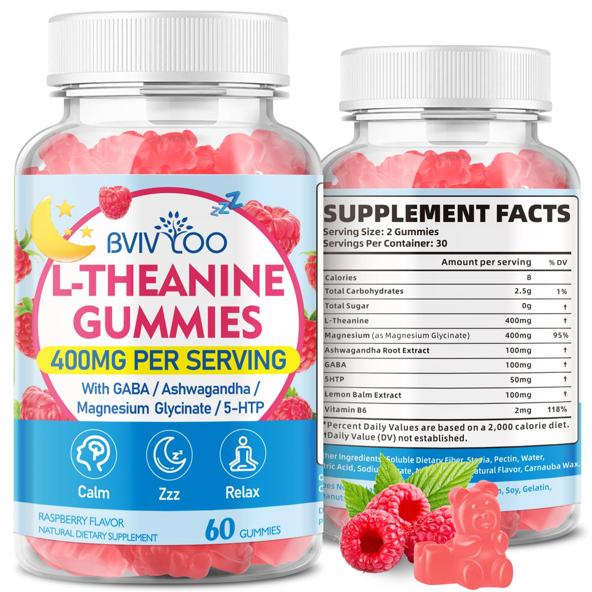 BVIVLOO Gummies L-Théanine 400 mg boîte de 60 pièces