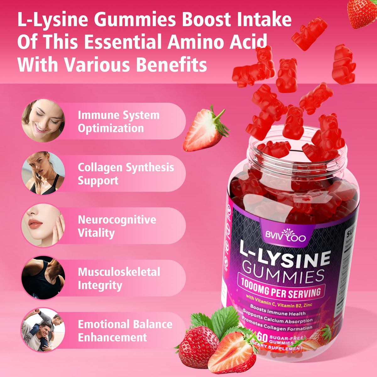 BVIVLOO L-Lysine 1000mg Gummies avec une main tenant une gomme